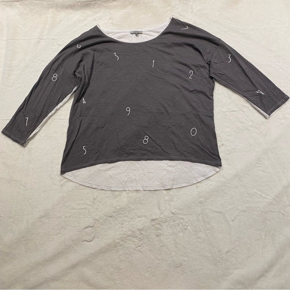 (L) Lisa Todd Pima Cotton 3/4 Length Sleeve Tee Brown White Large
